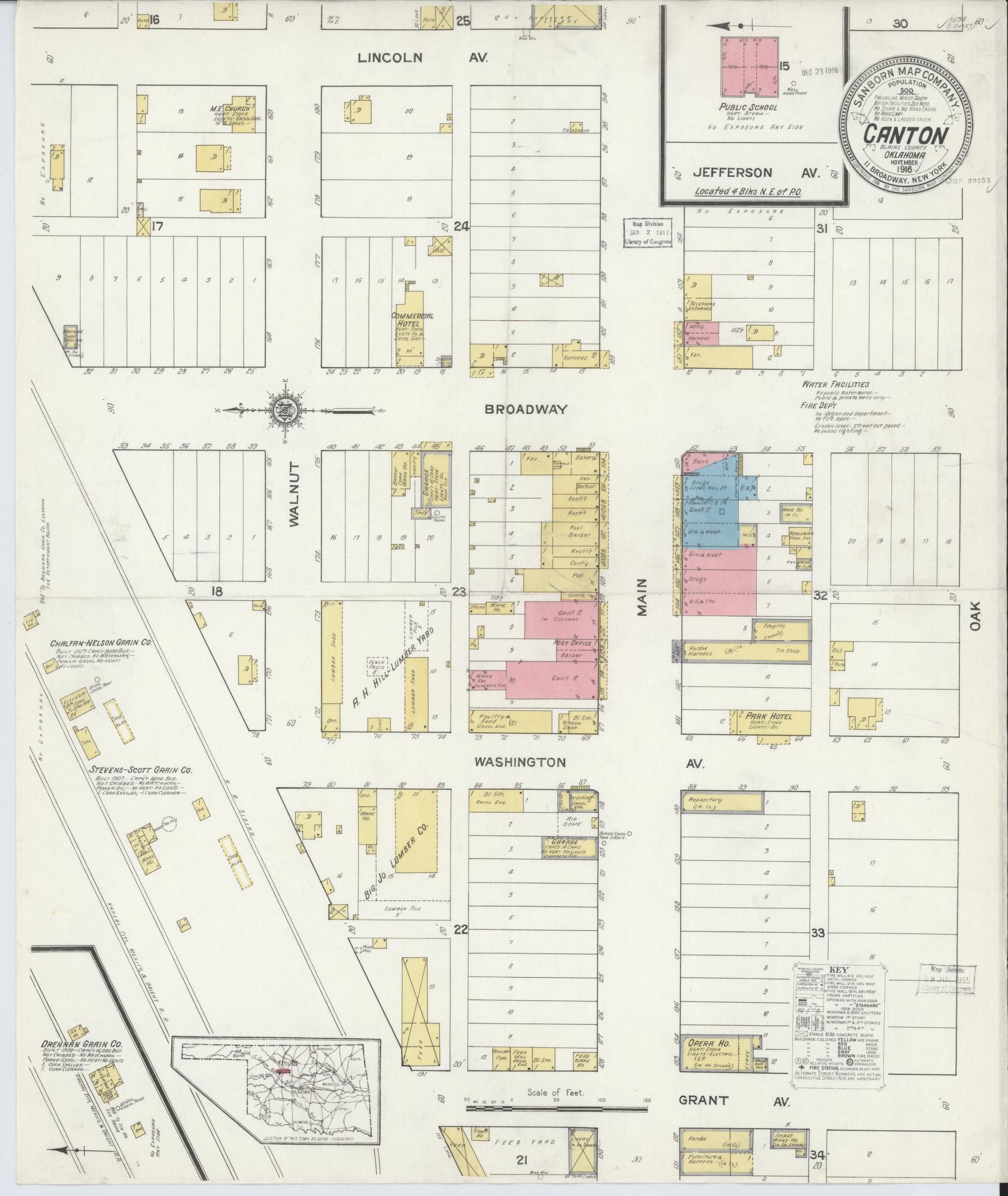 Sanborn Fire Insurance Map from Canton, Blaine County, Oklahoma (1916), Sheet #0001 - Historic Sanborn Fire Insurance Map Print, vintage old map wall art, antique decor, genealogy gift, Oklahoma Oklahoma map