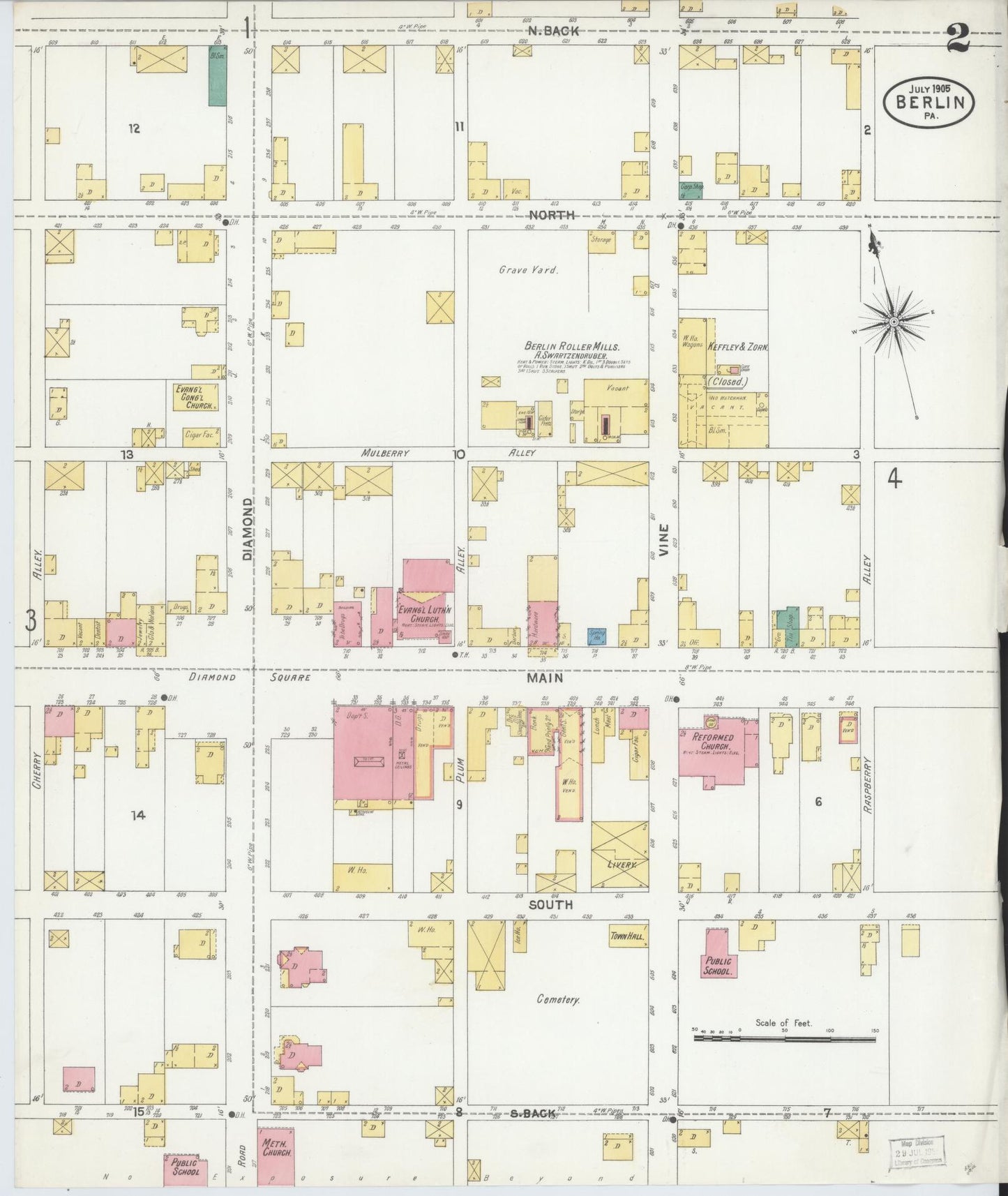 Sanborn Fire Insurance Map from Berlin, Somerset County, Pennsylvania (1905), Sheet #0002 - Complete Map Set gallery image, historic Sanborn map, vintage wall art, Pennsylvania Pennsylvania