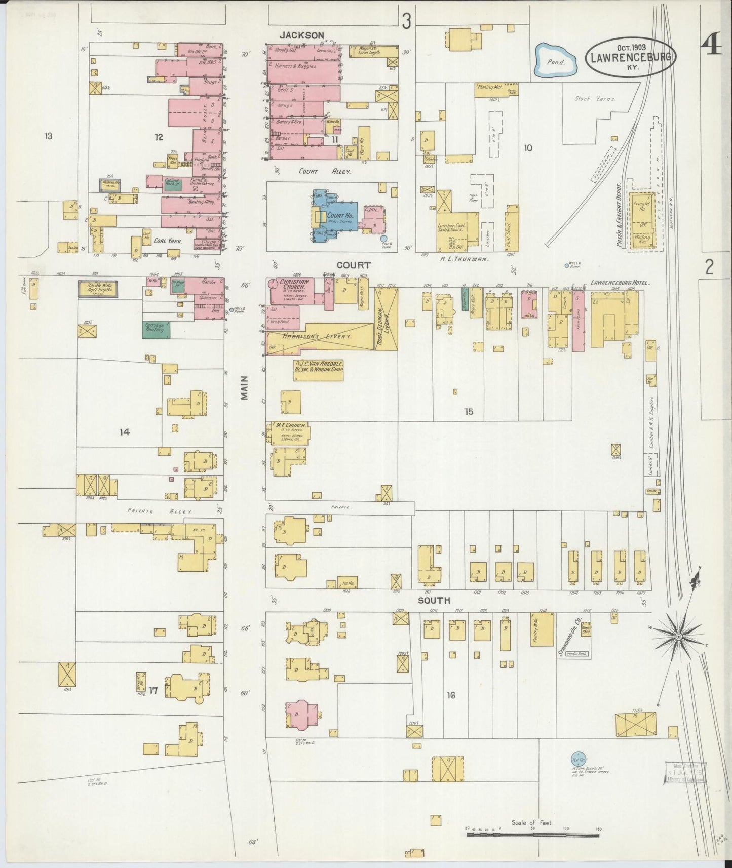 Sanborn Fire Insurance Map from Lawrenceburg, Anderson County, Kentucky (1903), Sheet #0004 - Historic Sanborn Fire Insurance Map Print, vintage old map wall art, antique decor, genealogy gift, Kentucky Kentucky map