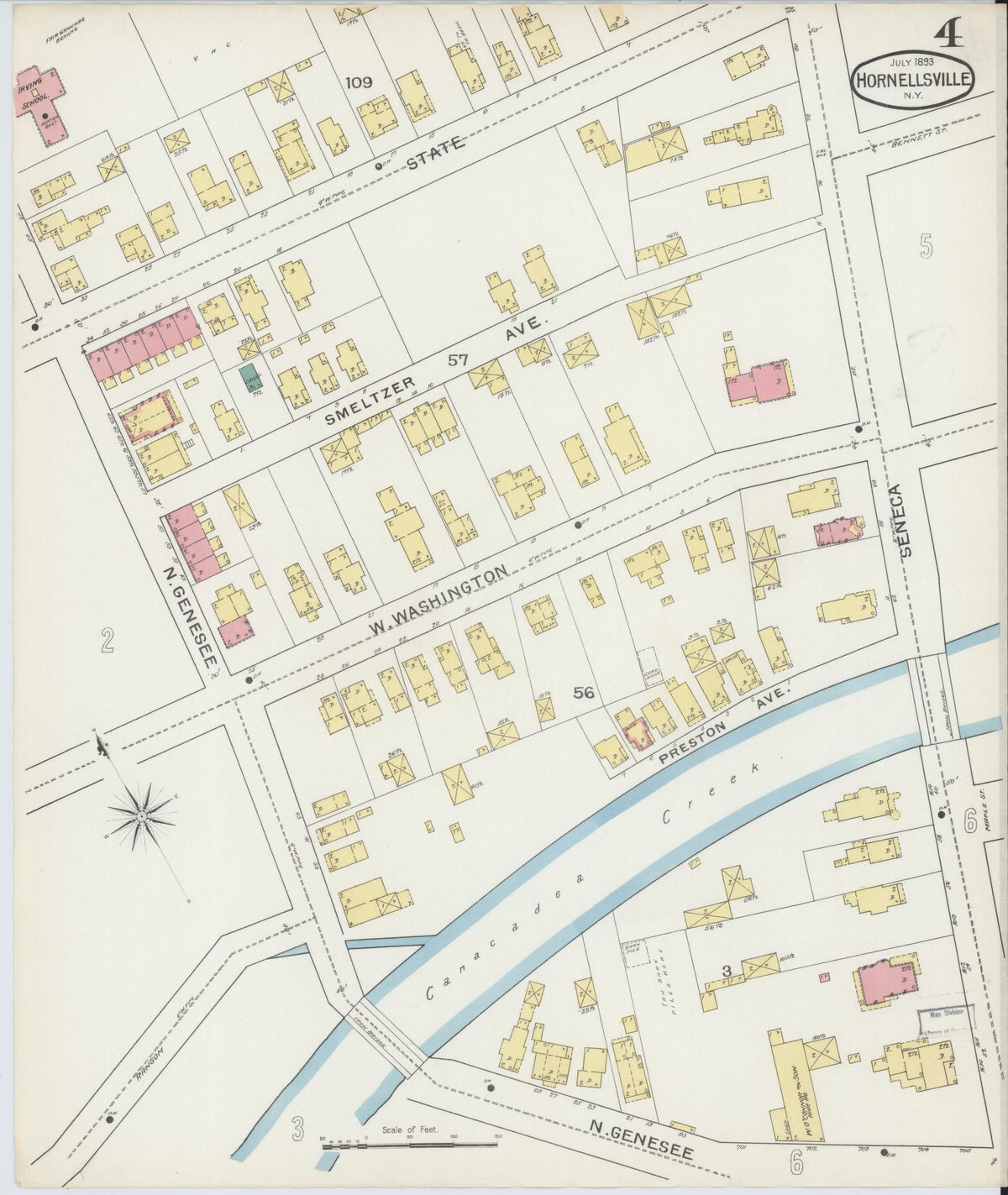 Sanborn Fire Insurance Map from Hornell, Steuben County, New York (1893), Sheet #0004 - Complete Map Set gallery image, historic Sanborn map, vintage wall art, New York New York