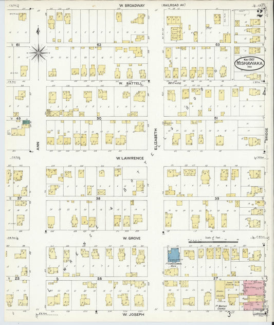 Sanborn Fire Insurance Map from Mishawaka, Saint Joseph County, Indiana (1907), Sheet #0002 - Historic Sanborn Fire Insurance Map Print, vintage old map wall art, antique decor, genealogy gift, Indiana Indiana map