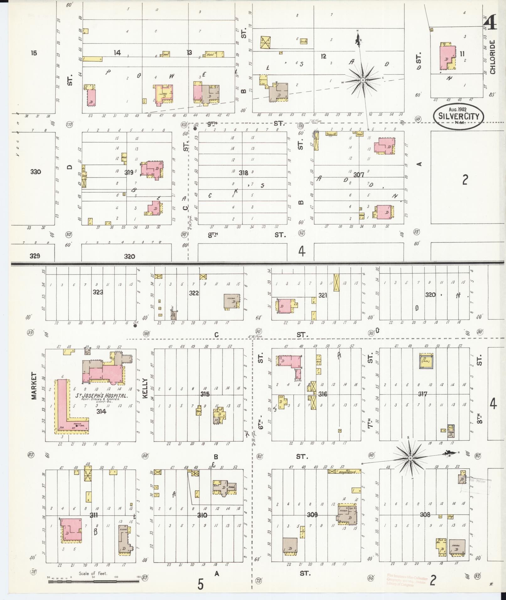 Sanborn Fire Insurance Map from Silver City, Grant County, New Mexico (1902), Sheet #0004 - Complete Map Set gallery image, historic Sanborn map, vintage wall art, New Mexico New Mexico