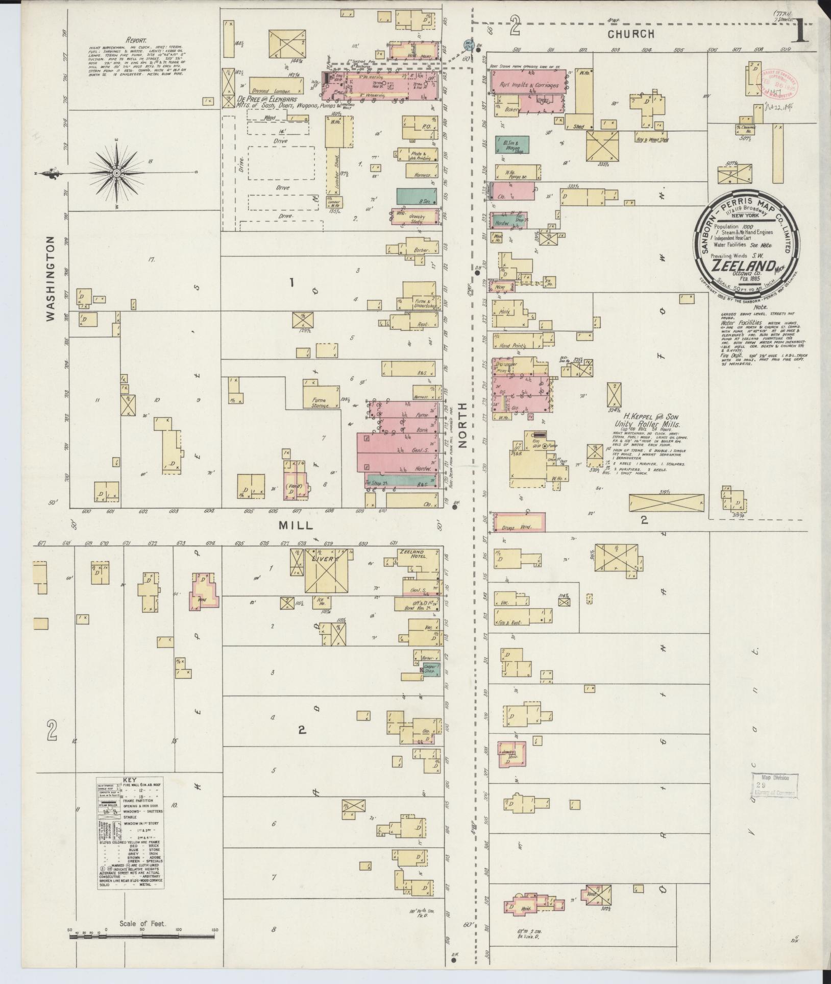 Sanborn Fire Insurance Map from Zeeland, Ottawa County, Michigan (1895), Sheet #0001 - Historic Sanborn Fire Insurance Map Print, vintage old map wall art, antique decor, genealogy gift, Michigan Michigan map