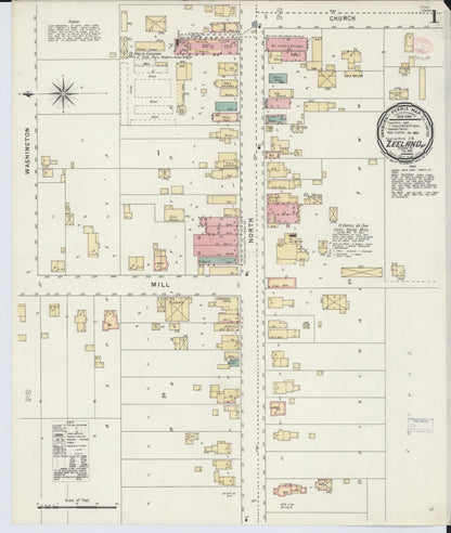 Sanborn Fire Insurance Map from Zeeland, Ottawa County, Michigan (1895), Sheet #0001 - Historic Sanborn Fire Insurance Map Print, vintage old map wall art, antique decor, genealogy gift, Michigan Michigan map