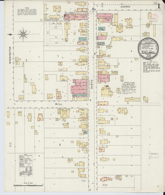 Sanborn Fire Insurance Map from Zeeland, Ottawa County, Michigan (1895), Sheet #0001 - Historic Sanborn Fire Insurance Map Print, vintage old map wall art, antique decor, genealogy gift, Michigan Michigan map