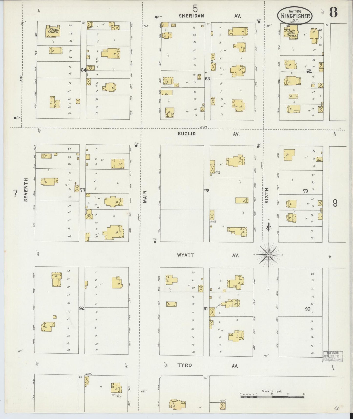 Sanborn Fire Insurance Map from Kingfisher, Kingfisher County, Oklahoma (1898), Sheet #0008 - Complete Map Set gallery image, historic Sanborn map, vintage wall art, Oklahoma Oklahoma