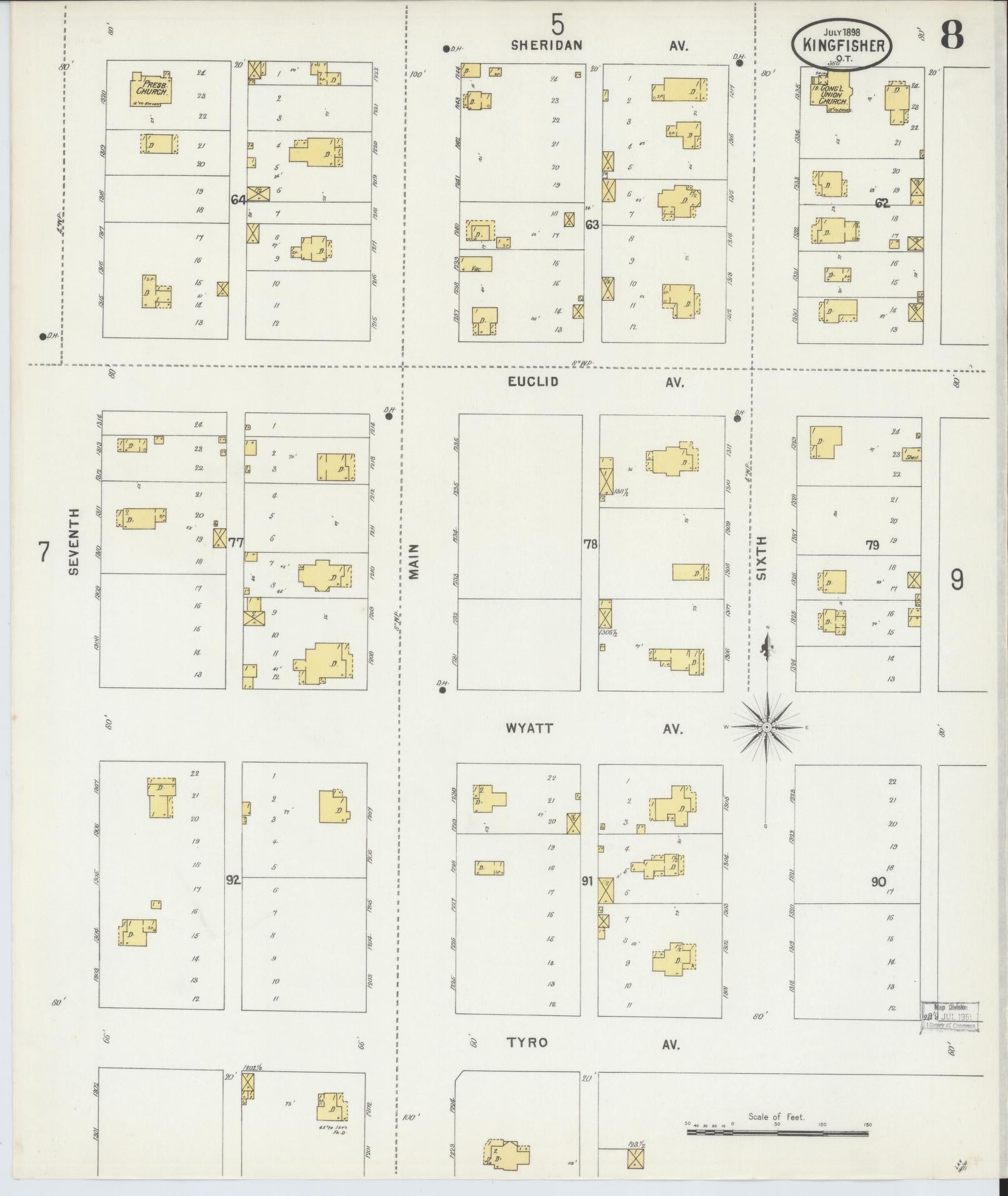 Sanborn Fire Insurance Map from Kingfisher, Kingfisher County, Oklahoma (1898), Sheet #0008 - Complete Map Set gallery image, historic Sanborn map, vintage wall art, Oklahoma Oklahoma