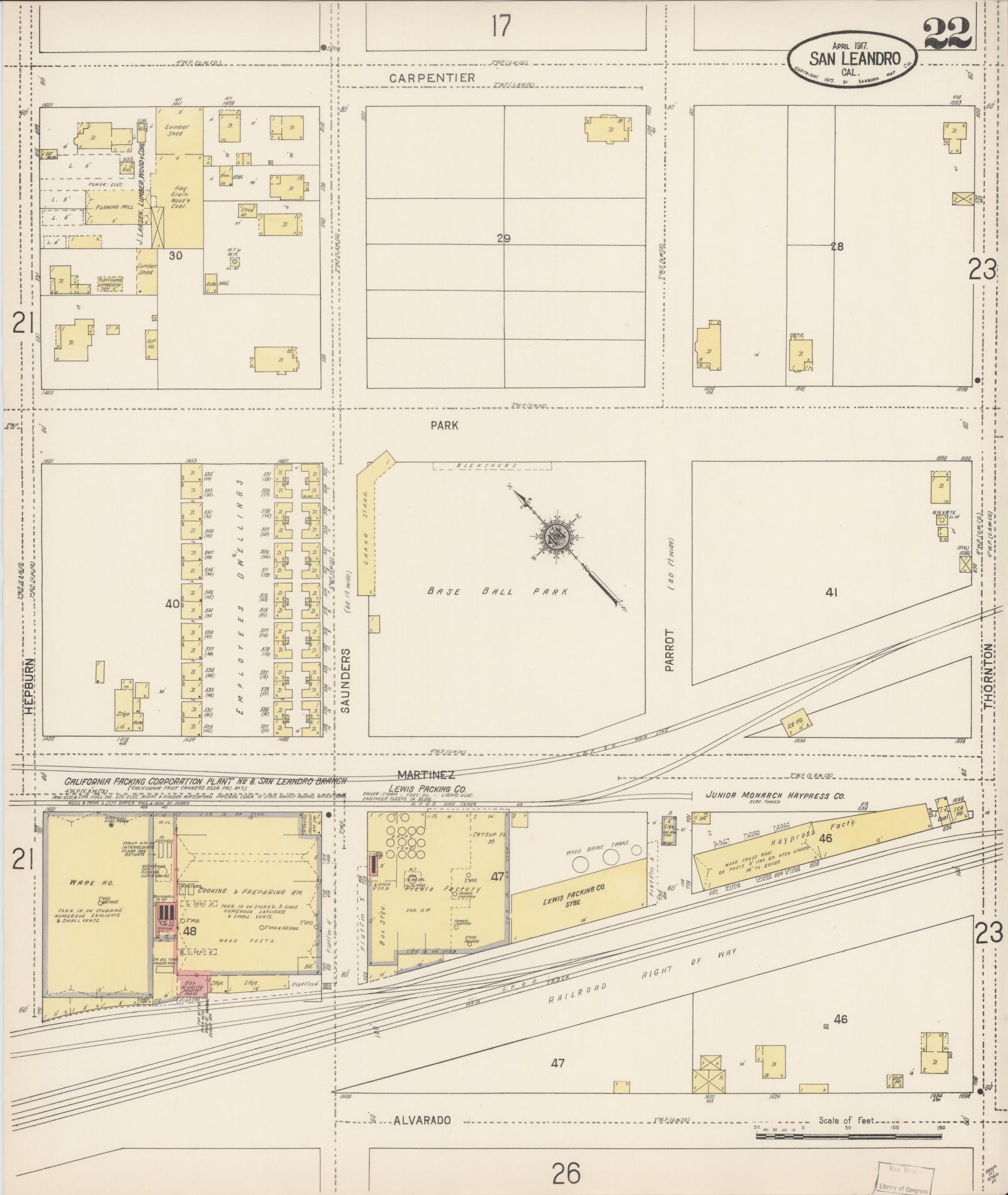 Sanborn Fire Insurance Map from San Leandro, Alameda County, California (1917), Sheet #0022 - Complete Map Set gallery image, historic Sanborn map, vintage wall art, California California
