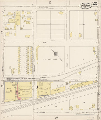 Sanborn Fire Insurance Map from San Leandro, Alameda County, California (1917), Sheet #0022 - Complete Map Set gallery image, historic Sanborn map, vintage wall art, California California