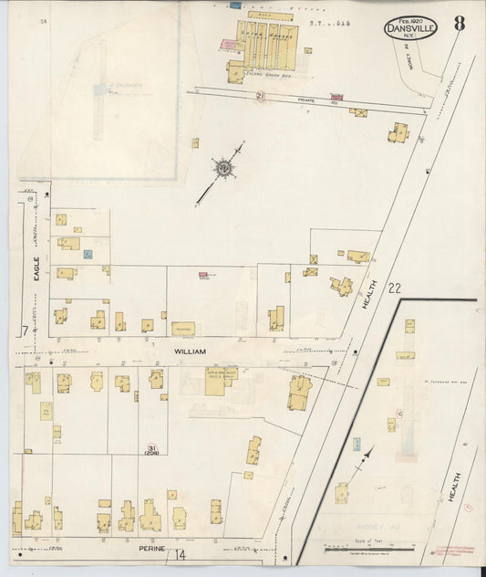 Sanborn Fire Insurance Map from Dansville, Livingston County, New York (1944), Sheet #0008 - Historic Sanborn Fire Insurance Map Print, vintage old map wall art, antique decor, genealogy gift, New York New York map
