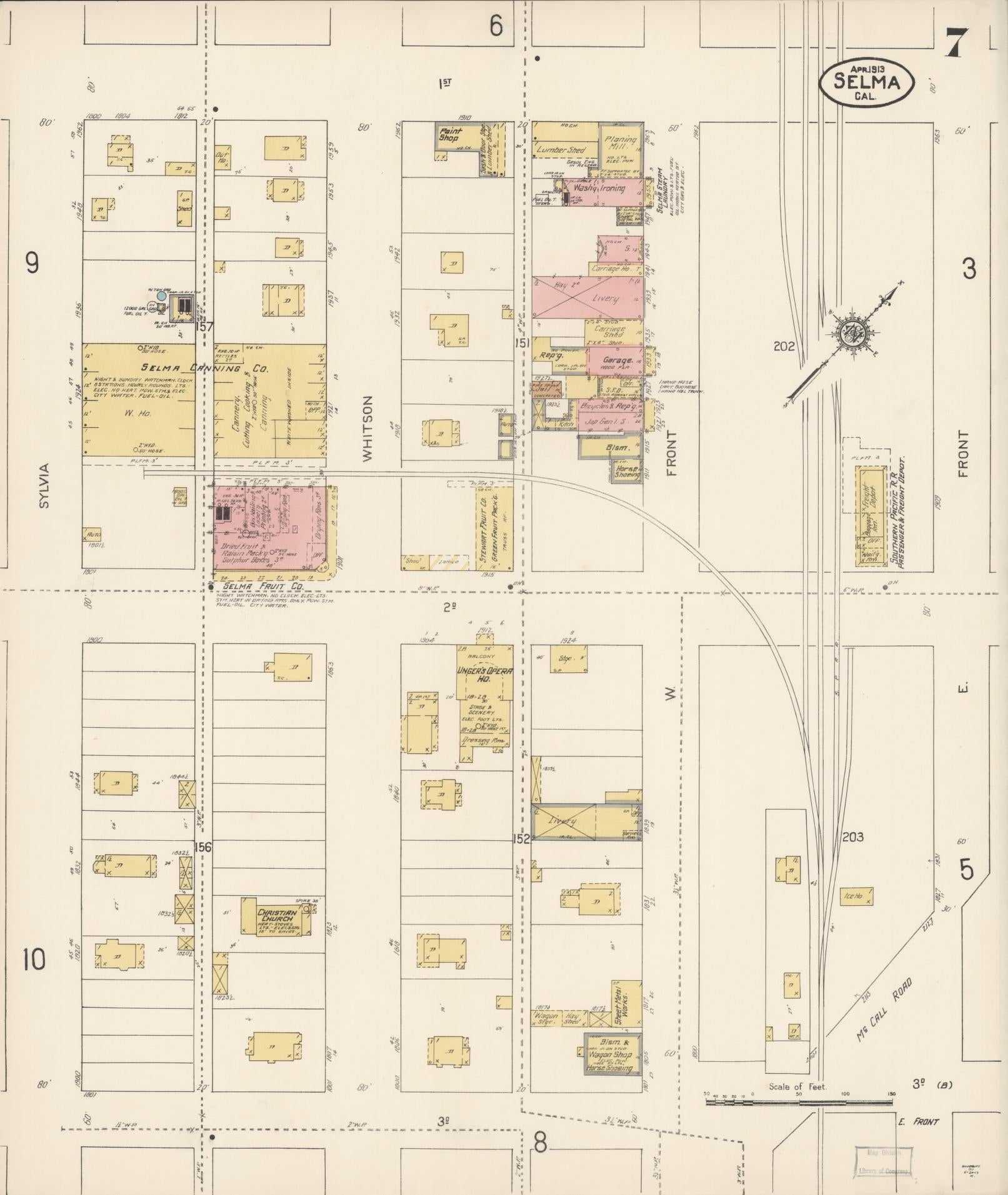 Sanborn Fire Insurance Map from Selma, Fresno County, California (1913), Sheet #0007 - Complete Map Set gallery image, historic Sanborn map, vintage wall art, California California