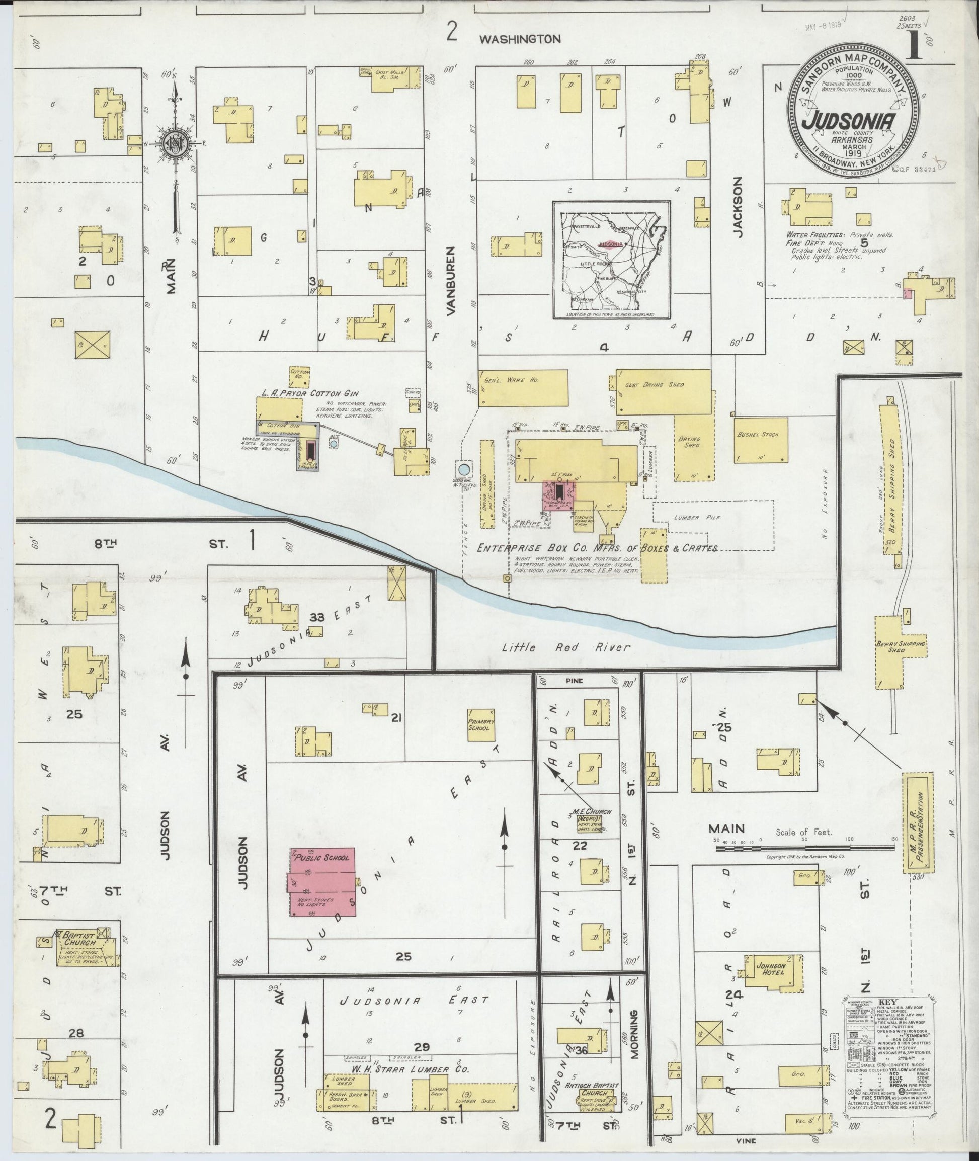 Sanborn Fire Insurance Map from Judsonia, White County, Arkansas. (1919) – Historic Sanborn Fire Insurance Map Print