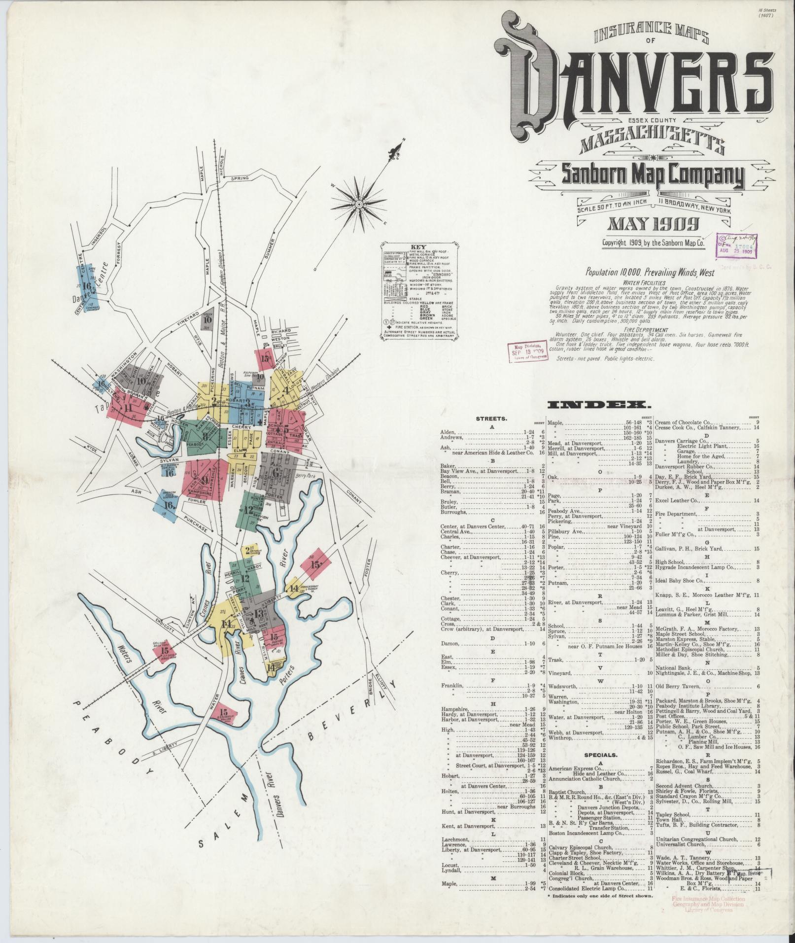 Sanborn Fire Insurance Map from Danvers, Essex County, Massachusetts. (1909) – Historic Sanborn Fire Insurance Map Print