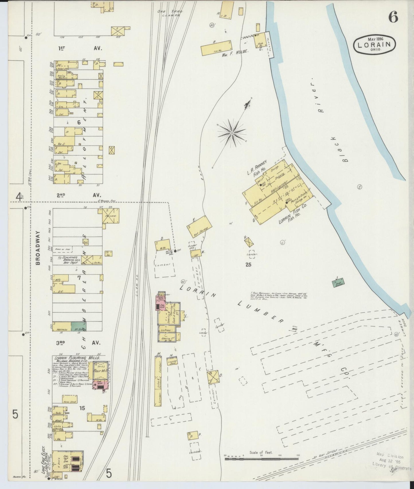 Sanborn Fire Insurance Map from Lorain, Lorain County, Ohio (1896), Sheet #0006 - Historic Sanborn Fire Insurance Map Print, vintage old map wall art, antique decor, genealogy gift, Ohio Ohio map