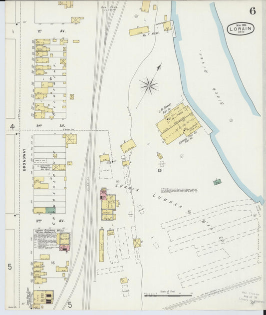 Sanborn Fire Insurance Map from Lorain, Lorain County, Ohio (1896), Sheet #0006 - Historic Sanborn Fire Insurance Map Print, vintage old map wall art, antique decor, genealogy gift, Ohio Ohio map
