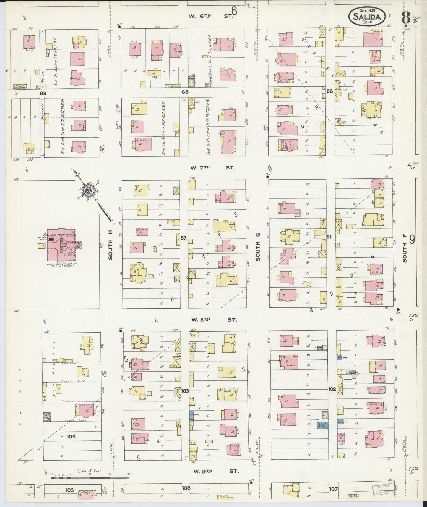 Sanborn Fire Insurance Map from Salida, Chaffee County, Colorado (1909), Sheet #0008 - Complete Map Set gallery image, historic Sanborn map, vintage wall art, Colorado Colorado