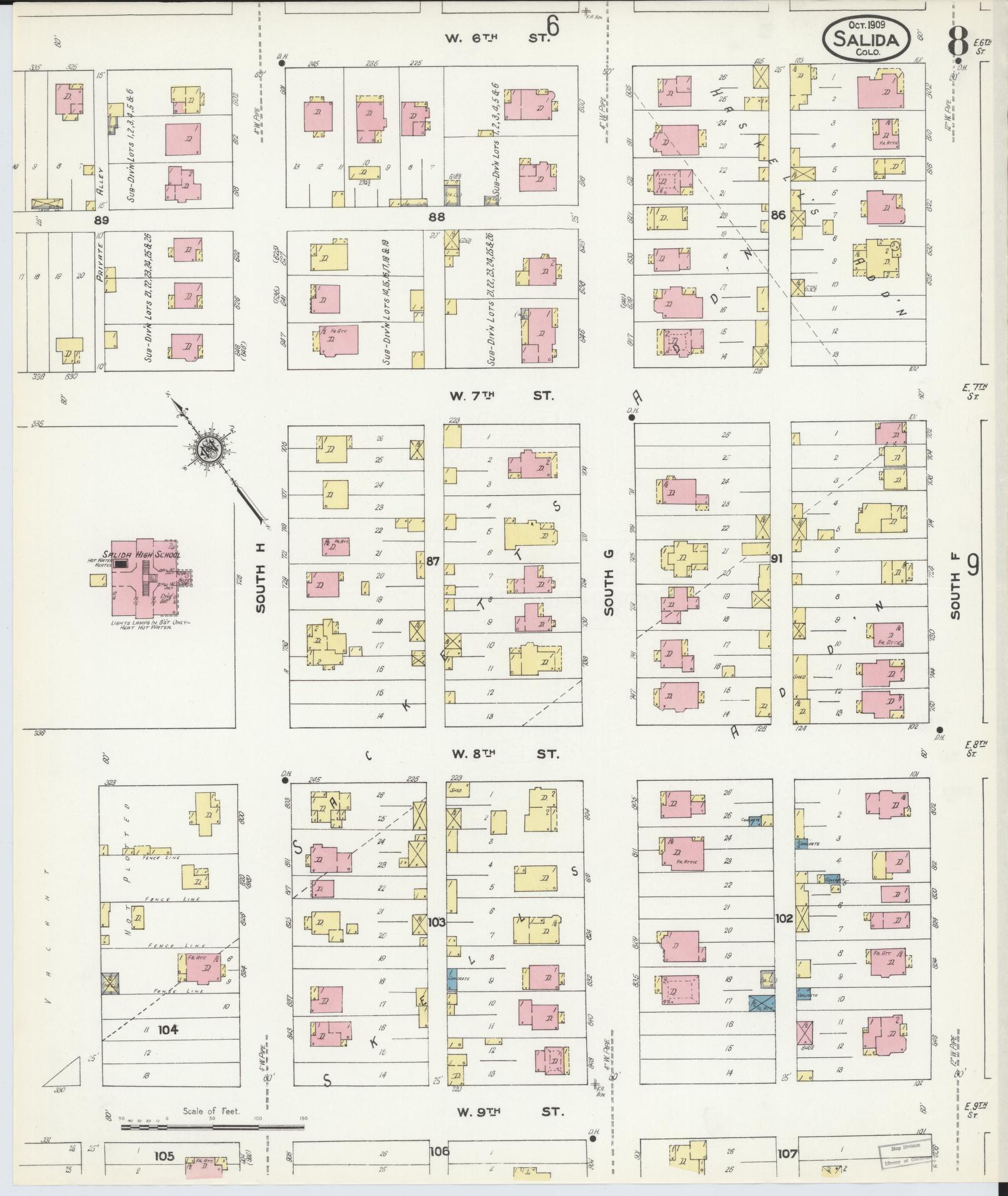 Sanborn Fire Insurance Map from Salida, Chaffee County, Colorado (1909), Sheet #0008 - Complete Map Set gallery image, historic Sanborn map, vintage wall art, Colorado Colorado