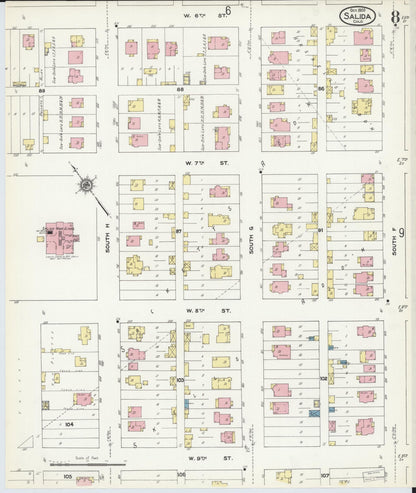 Sanborn Fire Insurance Map from Salida, Chaffee County, Colorado (1909), Sheet #0008 - Complete Map Set gallery image, historic Sanborn map, vintage wall art, Colorado Colorado