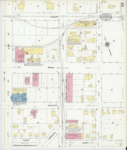Sanborn Fire Insurance Map from Gadsden, Etowah County, Alabama (1910), Sheet #0002 - Complete Map Set gallery image, historic Sanborn map, vintage wall art, Alabama Alabama