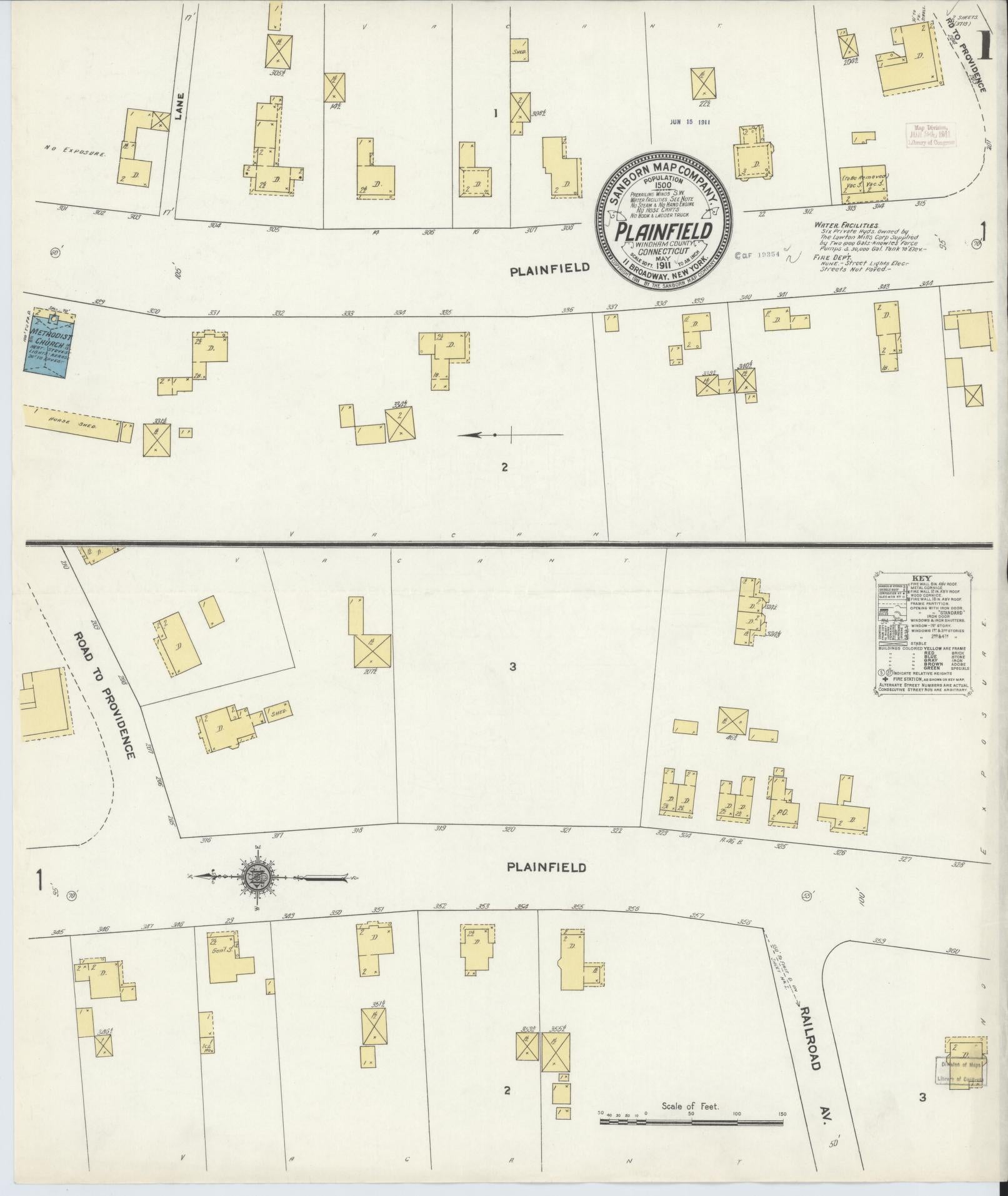 Sanborn Fire Insurance Map from Plainfield, Windham County, Connecticut (1911), Sheet #0001 - Historic Sanborn Fire Insurance Map Print, vintage old map wall art, antique decor, genealogy gift, Connecticut Connecticut map