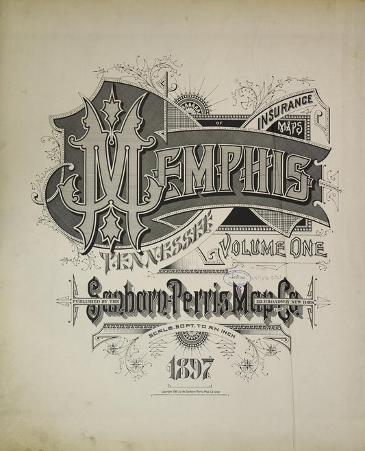 Sanborn Fire Insurance Map from Memphis, Shelby County, Tennessee (1897), Sheet #0001 - Historic Sanborn Fire Insurance Map Print, vintage old map wall art, antique decor, genealogy gift, Tennessee Tennessee map