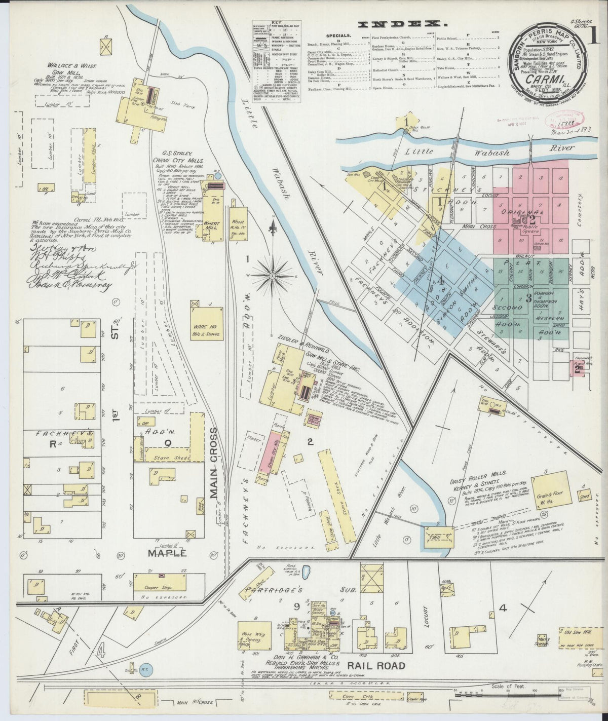 Sanborn Fire Insurance Map from Carmi, White County, Illinois (1893), Sheet #0001 - Complete Map Set gallery image, historic Sanborn map, vintage wall art, Illinois Illinois