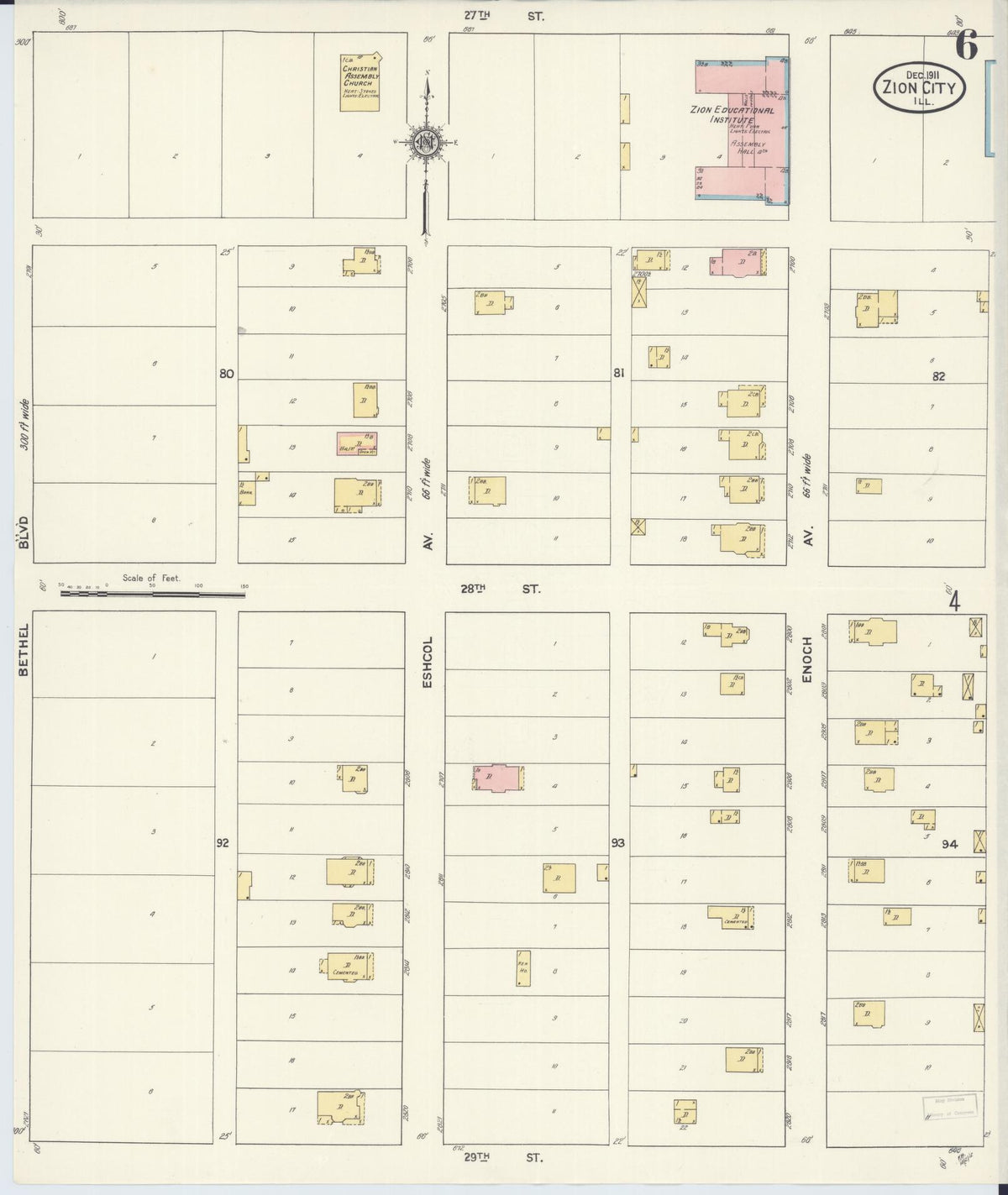 Sanborn Fire Insurance Map from Zion, Lake County, Illinois (1911), Sheet #0006 - Historic Sanborn Fire Insurance Map Print, vintage old map wall art, antique decor, genealogy gift, Illinois Illinois map