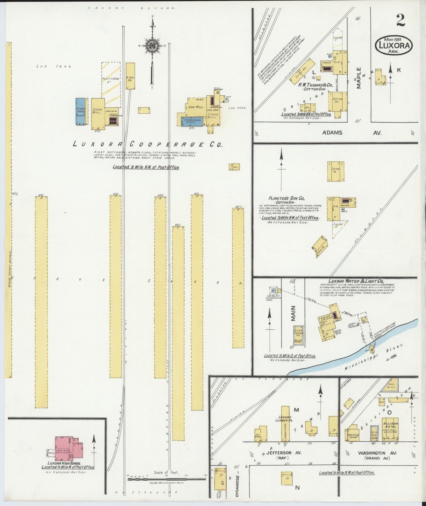 Sanborn Fire Insurance Map from Luxora, Mississippi County, Arkansas (1919), Sheet #0002 - Historic Sanborn Fire Insurance Map Print, vintage old map wall art, antique decor, genealogy gift, Luxora Mississippi map