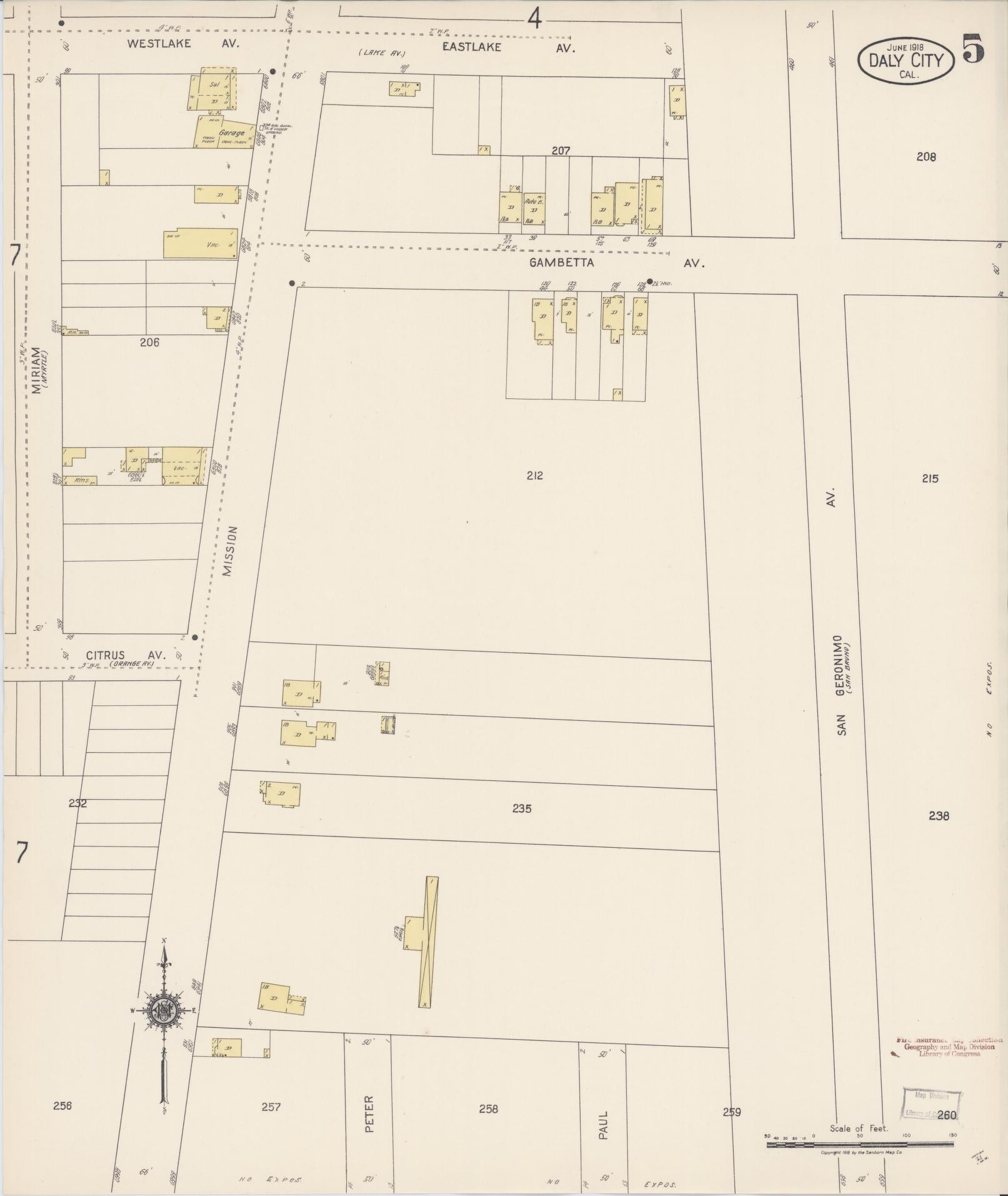 Sanborn Fire Insurance Map from Daly City, San Mateo County, California (1918), Sheet #0005 - Historic Sanborn Fire Insurance Map Print, vintage old map wall art, antique decor, genealogy gift, California California map