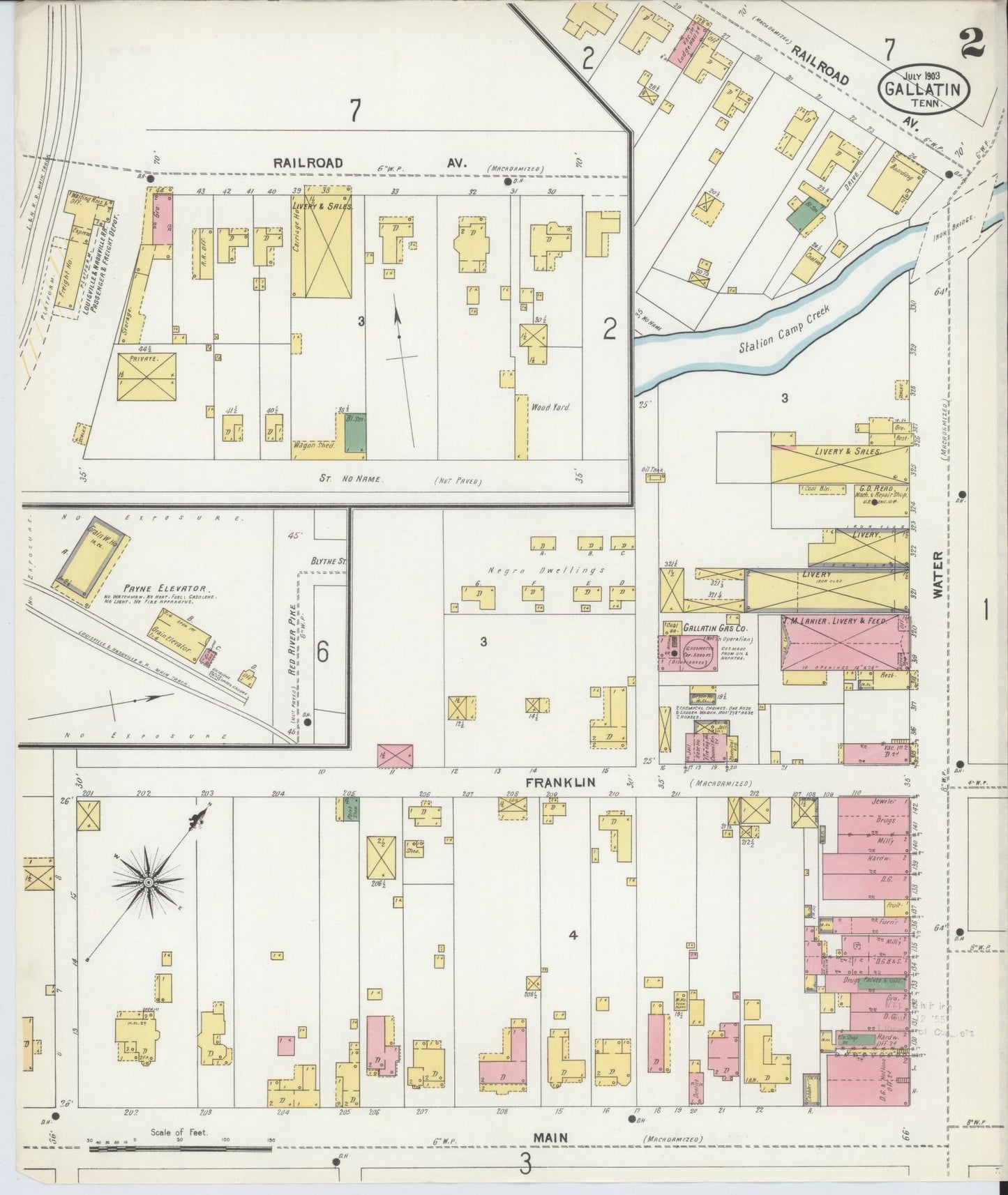Sanborn Fire Insurance Map from Gallatin, Sumner County, Tennessee (1903), Sheet #0002 - Historic Sanborn Fire Insurance Map Print, vintage old map wall art, antique decor, genealogy gift, Tennessee Tennessee map