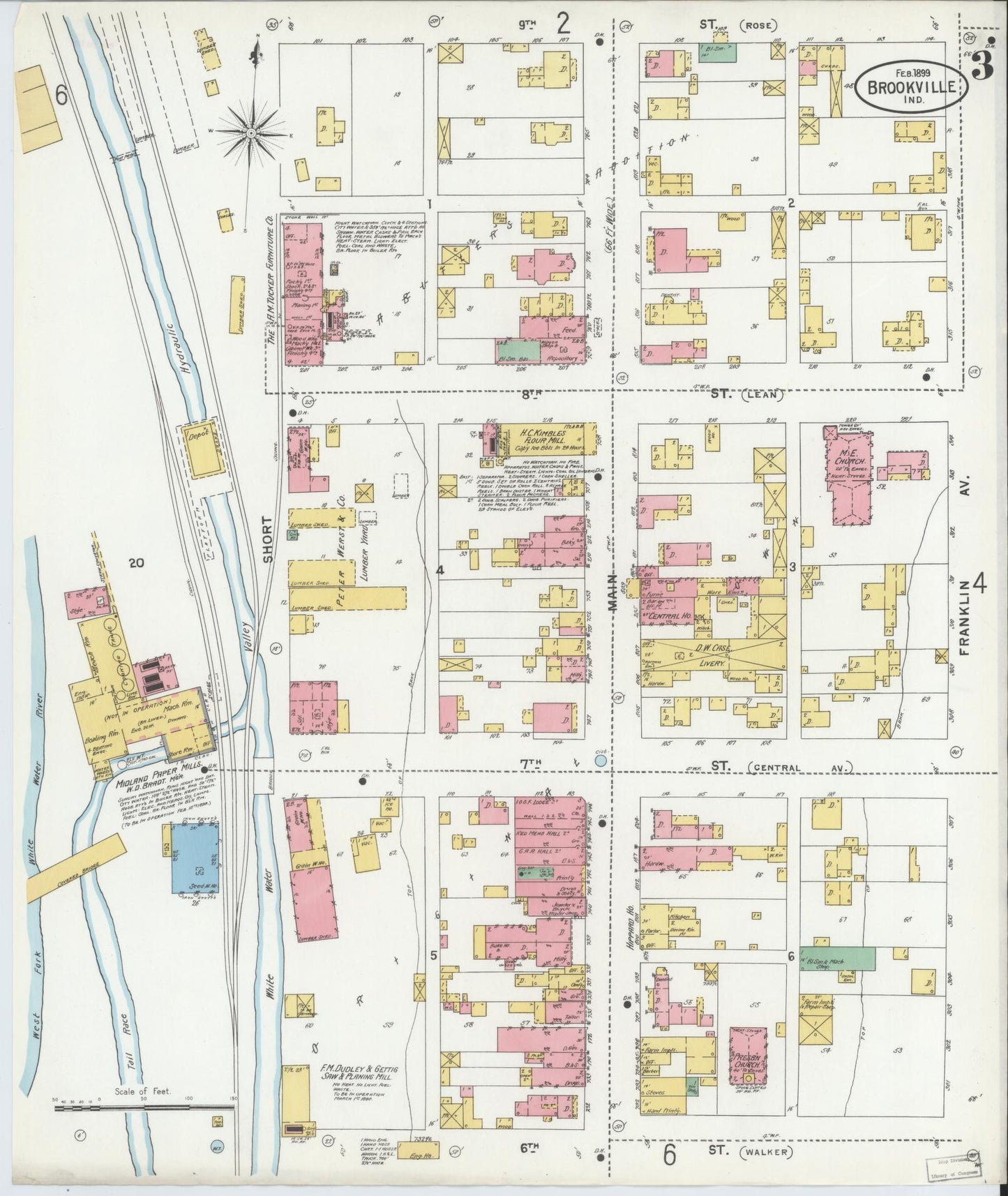 Sanborn Fire Insurance Map from Brookville, Franklin County, Indiana (1899), Sheet #0003 - Complete Map Set gallery image, historic Sanborn map, vintage wall art, Indiana Indiana