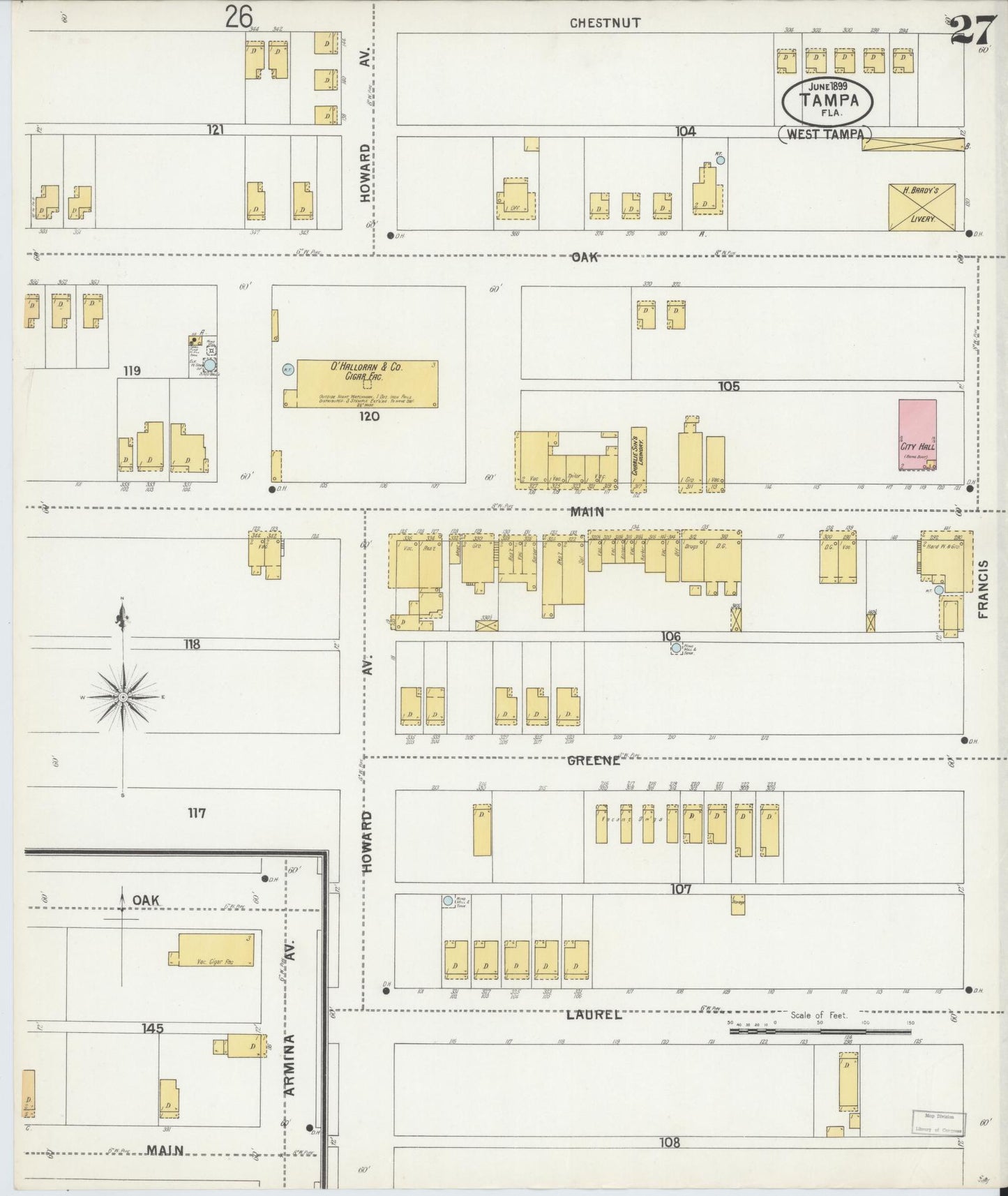 Sanborn Fire Insurance Map from Tampa, Hillsborough County, Florida (1899), Sheet #0027 - Complete Map Set gallery image, historic Sanborn map, vintage wall art, Florida Florida