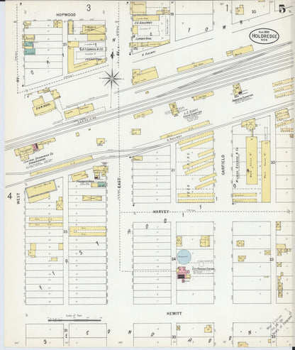 Sanborn Fire Insurance Map from Holdrege, Phelps County, Nebraska (1899), Sheet #0005 - Complete Map Set gallery image, historic Sanborn map, vintage wall art, Nebraska Nebraska