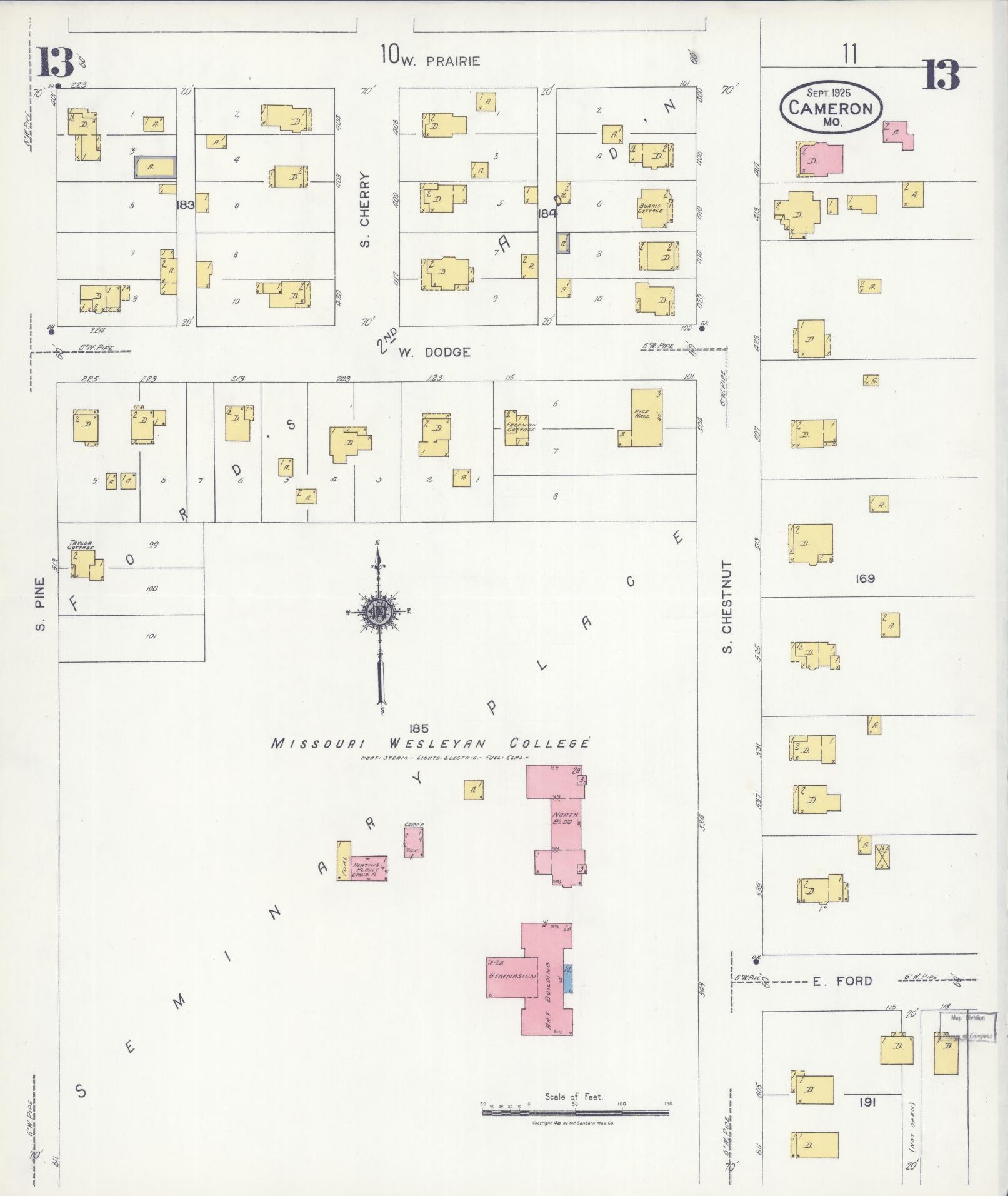 Sanborn Fire Insurance Map from Cameron, Clinton County, Missouri (1925), Sheet #0013 - Historic Sanborn Fire Insurance Map Print, vintage old map wall art, antique decor, genealogy gift, Missouri Missouri map