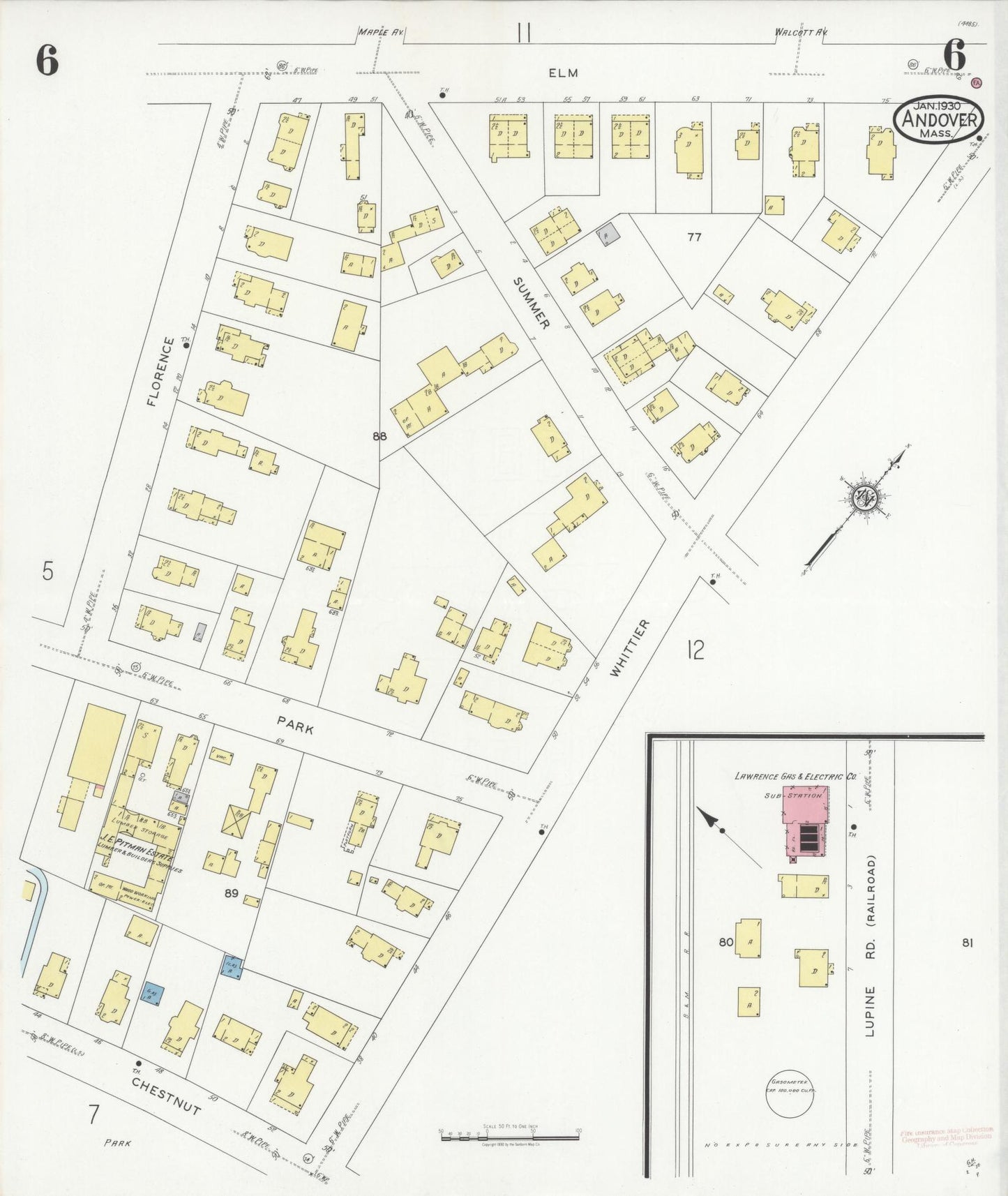 Sanborn Fire Insurance Map from Andover, Essex County, Massachusetts (1930), Sheet #0006 - Complete Map Set gallery image, historic Sanborn map, vintage wall art, Massachusetts Massachusetts