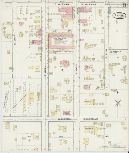 Sanborn Fire Insurance Map from Paris, Lamar County, Texas (1888), Sheet #0003 - Historic Sanborn Fire Insurance Map Print, vintage old map wall art, antique decor, genealogy gift, Texas Texas map