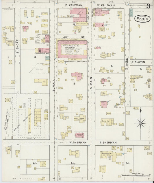 Sanborn Fire Insurance Map from Paris, Lamar County, Texas (1888), Sheet #0003 - Historic Sanborn Fire Insurance Map Print, vintage old map wall art, antique decor, genealogy gift, Texas Texas map