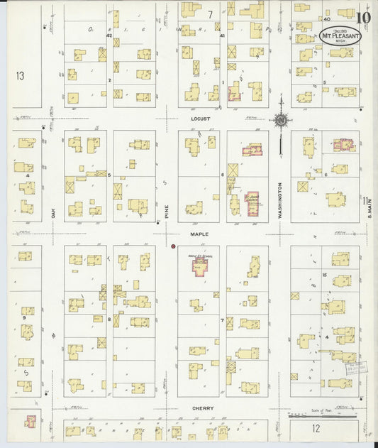 Sanborn Fire Insurance Map from Mount Pleasant, Isabella County, Michigan (1910), Sheet #0010 - Historic Sanborn Fire Insurance Map Print, vintage old map wall art, antique decor, genealogy gift, Michigan Michigan map