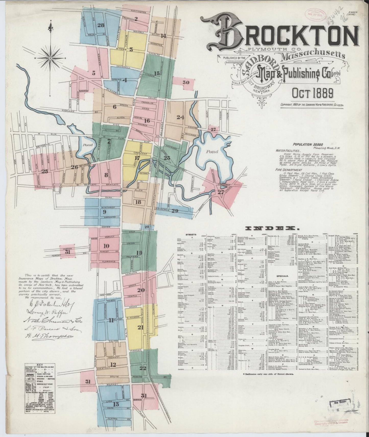 Sanborn Fire Insurance Map from Brockton, Plymouth County, Massachusetts (1889), Sheet #0001 - Complete Map Set gallery image, historic Sanborn map, vintage wall art, Massachusetts Massachusetts