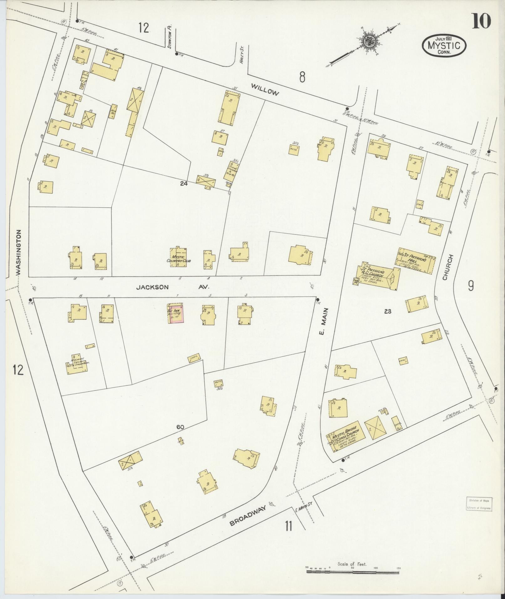 Sanborn Fire Insurance Map from Mystic, New London County, Connecticut (1911), Sheet #0010 - Complete Map Set gallery image, historic Sanborn map, vintage wall art, Connecticut Connecticut