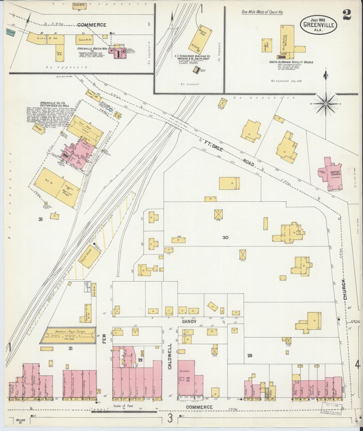 Sanborn Fire Insurance Map from Greenville, Butler County, Alabama (1903), Sheet #0002 - Historic Sanborn Fire Insurance Map Print, vintage old map wall art, antique decor, genealogy gift, Alabama Alabama map