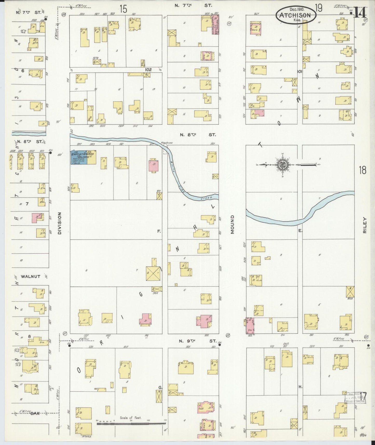 Sanborn Fire Insurance Map from Atchison, Atchison County, Kansas (1910), Sheet #0014 - Historic Sanborn Fire Insurance Map Print, vintage old map wall art, antique decor, genealogy gift, Kansas Kansas map