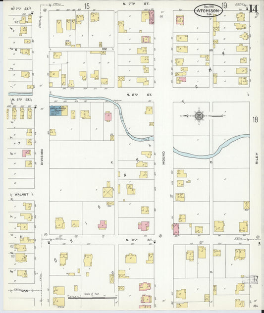 Sanborn Fire Insurance Map from Atchison, Atchison County, Kansas (1910), Sheet #0014 - Historic Sanborn Fire Insurance Map Print, vintage old map wall art, antique decor, genealogy gift, Kansas Kansas map