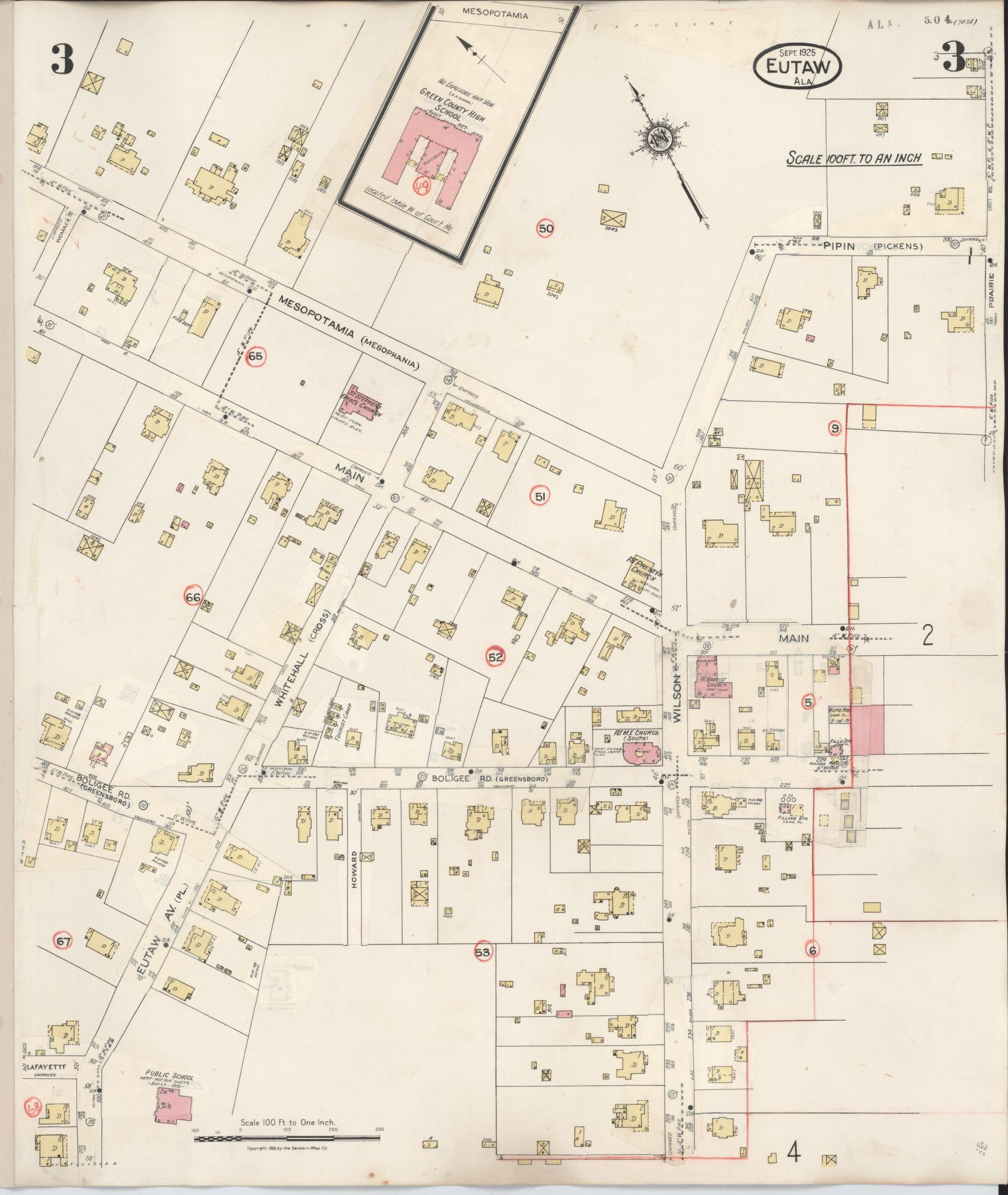 Sanborn Fire Insurance Map from Eutaw, Greene County, Alabama (1943), Sheet #0003 - Historic Sanborn Fire Insurance Map Print, vintage old map wall art, antique decor, genealogy gift, Alabama Alabama map