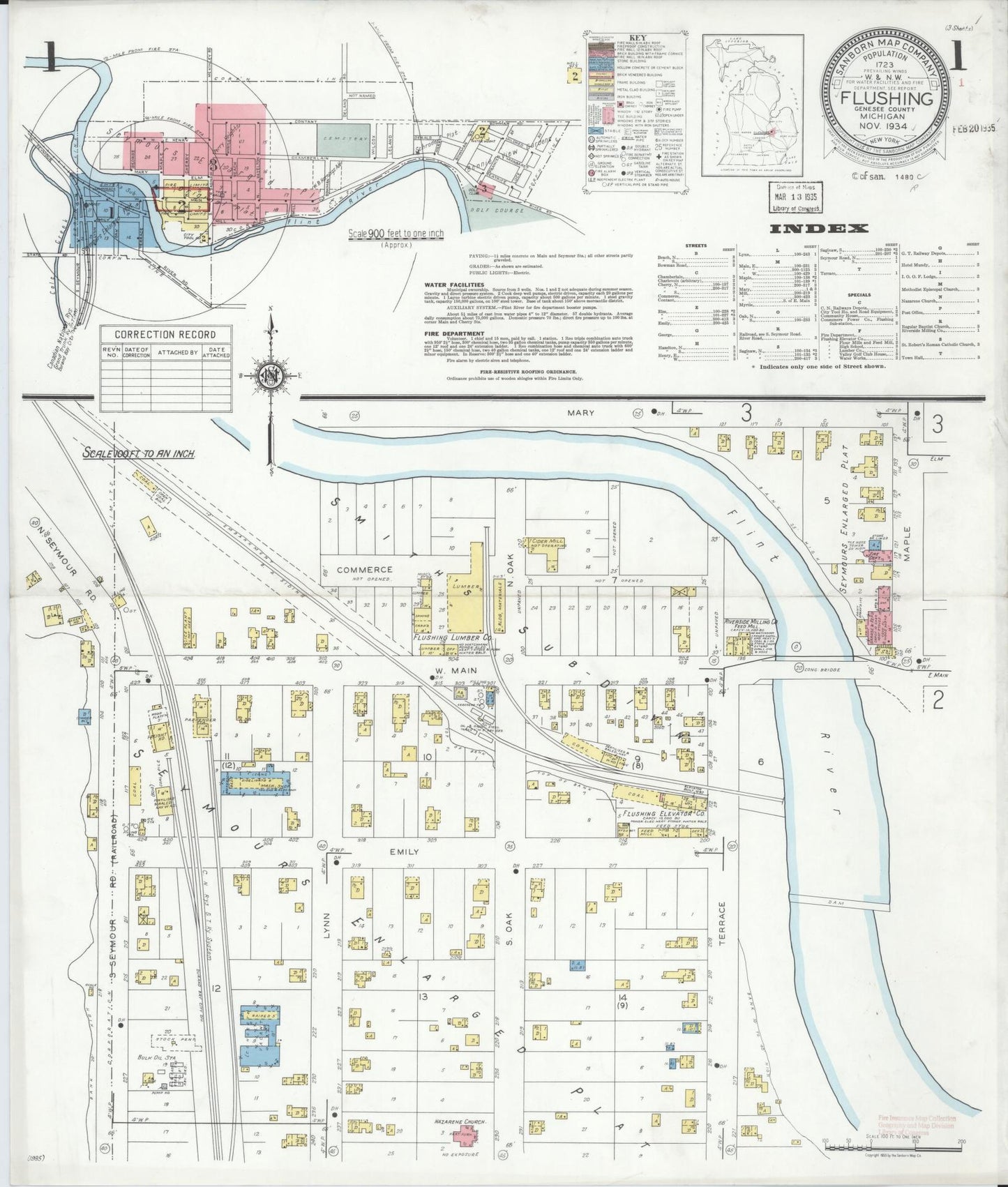 Sanborn Fire Insurance Map from Flushing, Genesee County, Michigan (1934), Sheet #0001 - Complete Map Set gallery image, historic Sanborn map, vintage wall art, Michigan Michigan