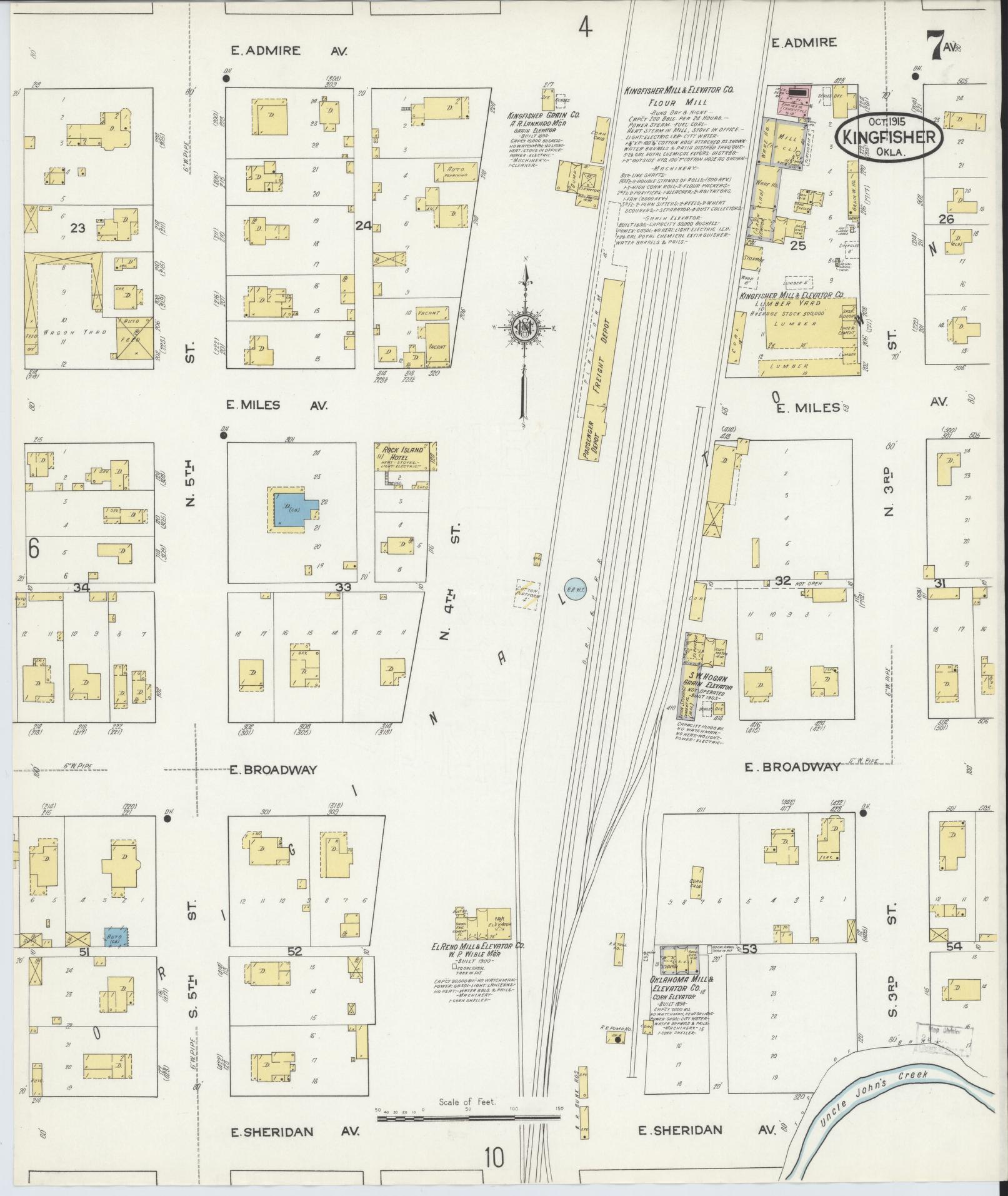 Sanborn Fire Insurance Map from Kingfisher, Kingfisher County, Oklahoma (1915), Sheet #0007 - Historic Sanborn Fire Insurance Map Print, vintage old map wall art, antique decor, genealogy gift, Oklahoma Oklahoma map