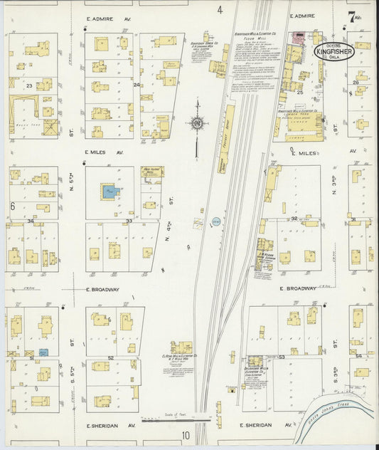 Sanborn Fire Insurance Map from Kingfisher, Kingfisher County, Oklahoma (1915), Sheet #0007 - Historic Sanborn Fire Insurance Map Print, vintage old map wall art, antique decor, genealogy gift, Oklahoma Oklahoma map