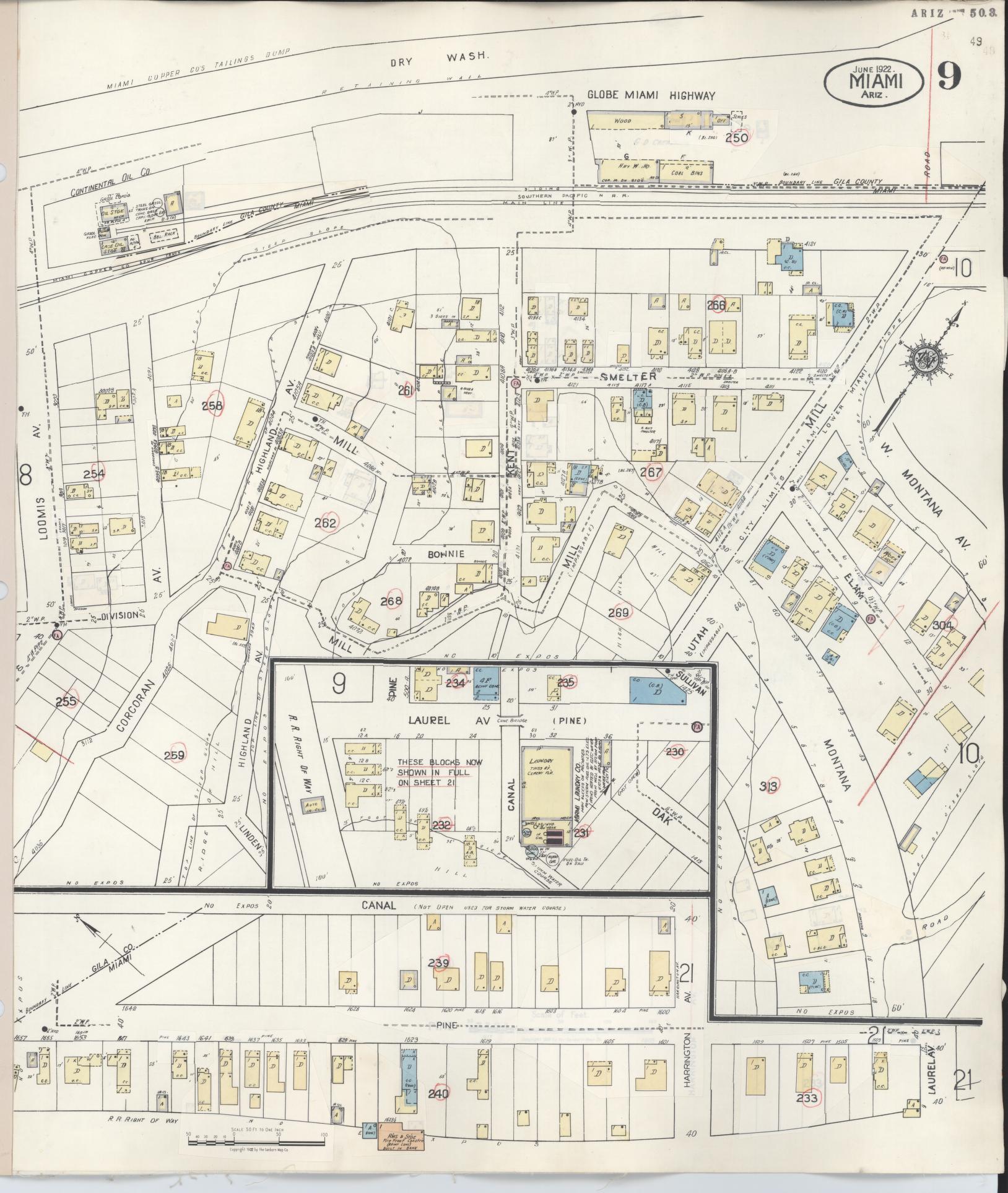 Sanborn Fire Insurance Map from Miami, Gila County, Arizona (1948), Sheet #0009 - Historic Sanborn Fire Insurance Map Print, vintage old map wall art, antique decor, genealogy gift, Arizona Arizona map