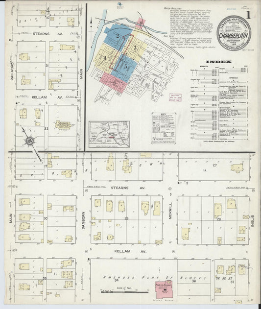 Sanborn Fire Insurance Map from Chamberlain, Brule County, South Dakota (1914), Sheet #0001 - Historic Sanborn Fire Insurance Map Print, vintage old map wall art, antique decor, genealogy gift, South Dakota South Dakota map