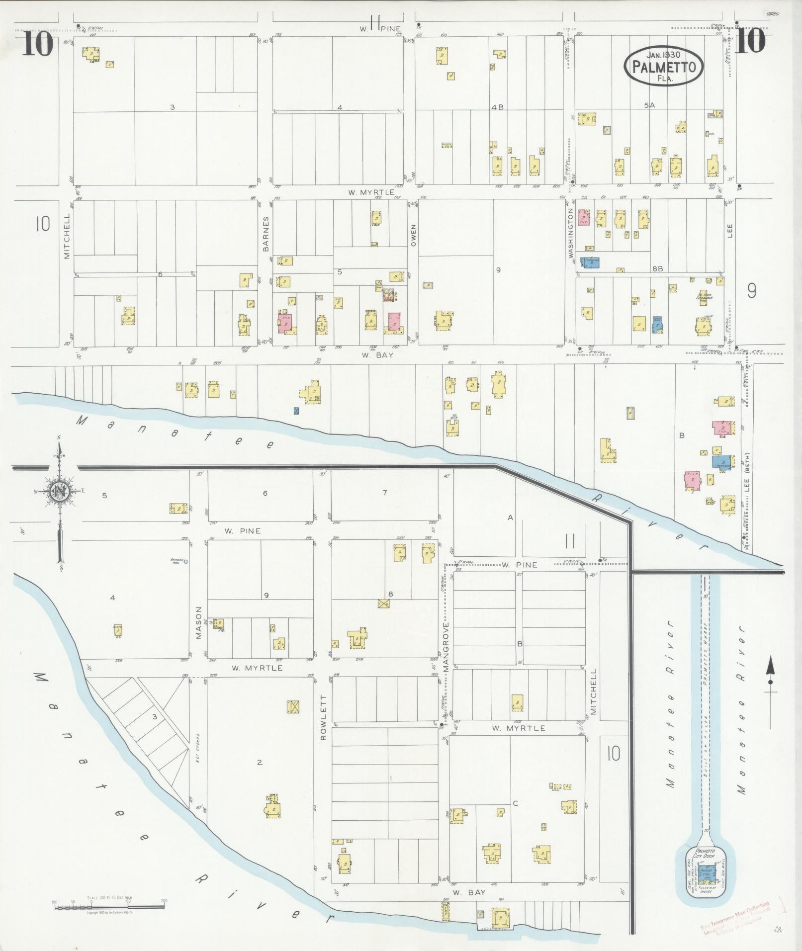 Sanborn Fire Insurance Map from Palmetto, Manatee County, Florida (1930), Sheet #0010 - Historic Sanborn Fire Insurance Map Print, vintage old map wall art, antique decor, genealogy gift, Florida Florida map